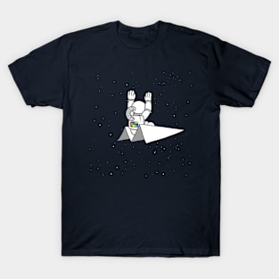 Spaceman Flying on a Paper Airplane T-Shirt